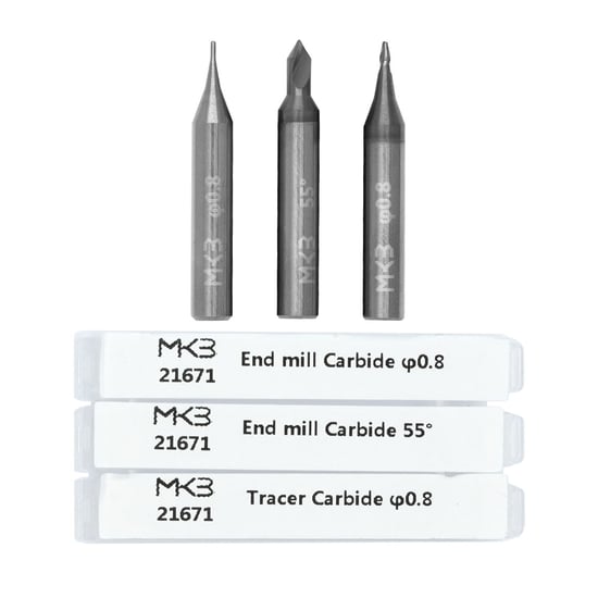2 End Mill & 1 Tracer Point Carbide Set Of 3 PCs ( φ0.8 - 50° - φ0.8 )