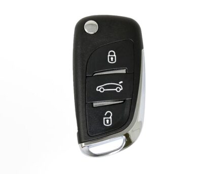Peugeot Flip Remote Key Shell Chrome 3 Button With Battery Holder Modified