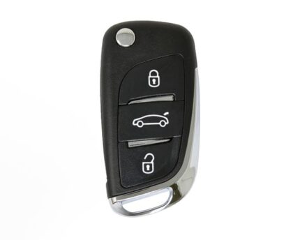 Peugeot Flip Remote Shell Chrome 3 Button with Battery Holder